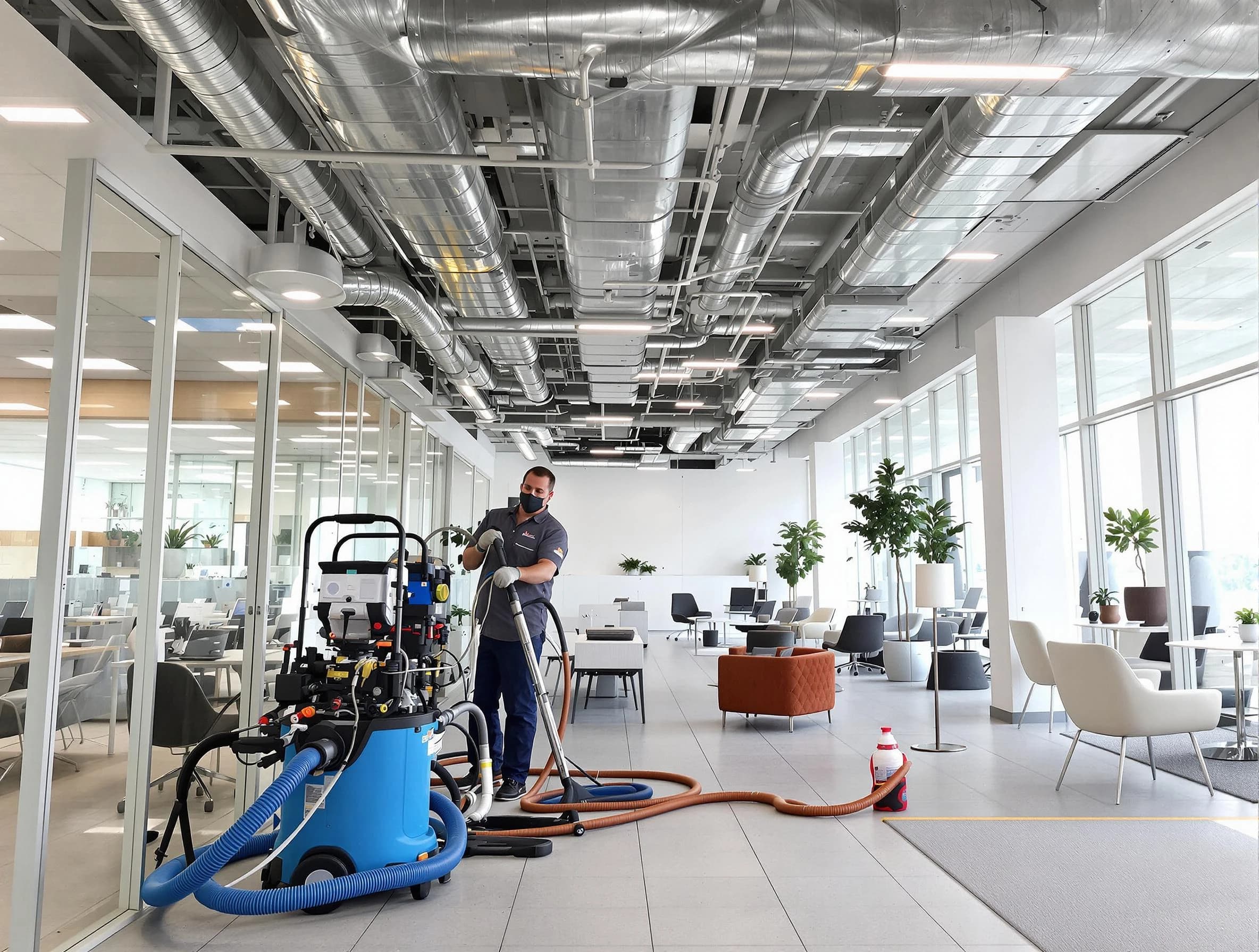 Lake Wilderness Air Duct Cleaning team conducting comprehensive commercial duct cleaning at a business location in Lake Wilderness
