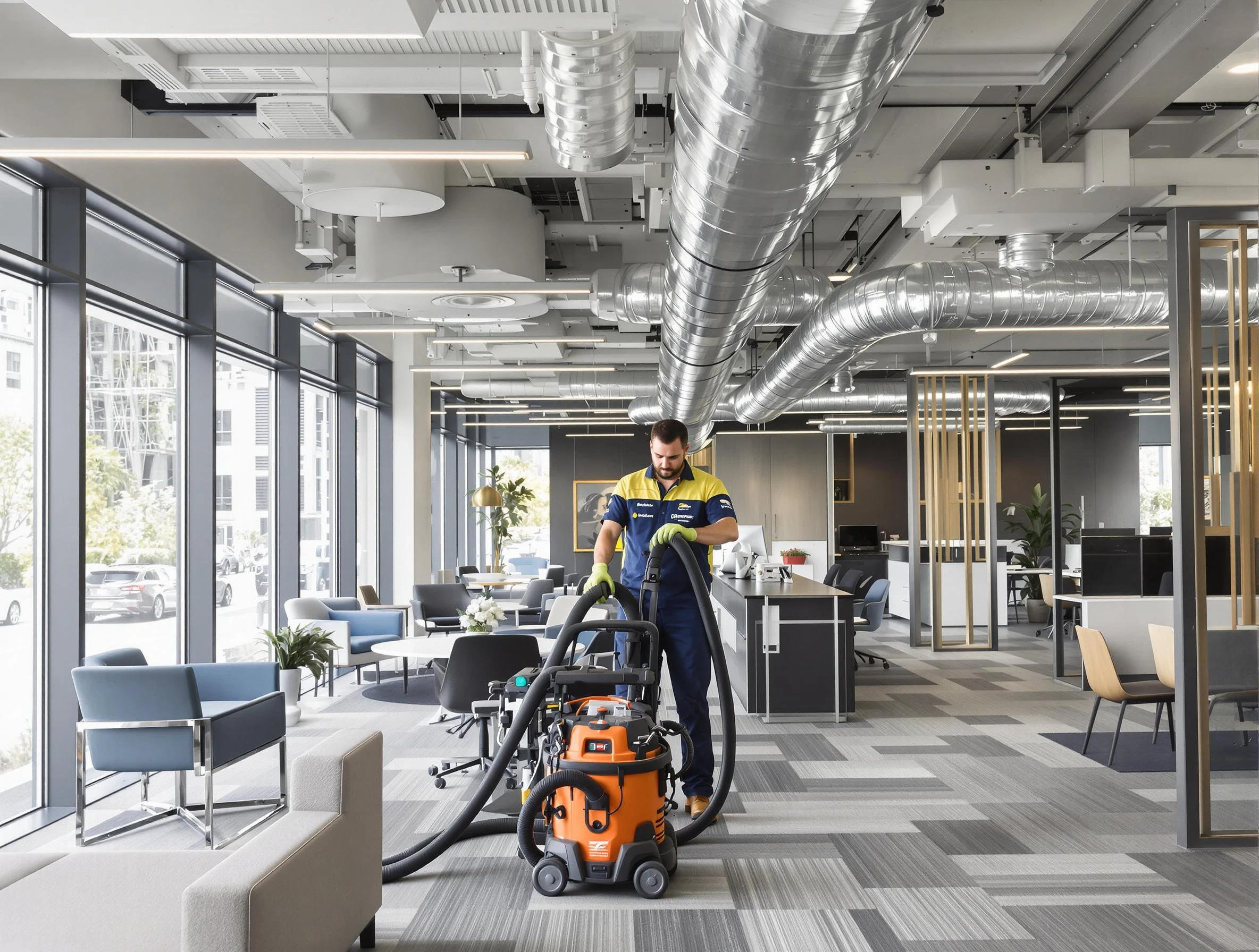 Lake Wilderness Air Duct Cleaning team performing thorough commercial duct cleaning at a Lake Wilderness business center